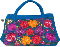 Bolsa Mediana Azul Indigo & Flores Multicolor #002