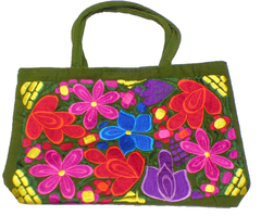 Bolsa Mediana Verde Olivo & Flores Multicolor - comprar en línea