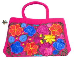 Bolsa Mediana Fucsia & Flores Multicolor #001