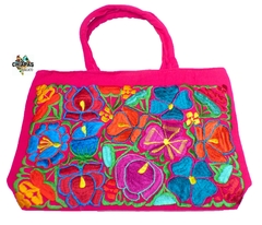 Bolsa Mediana Fucsia & Flores Multicolor #004