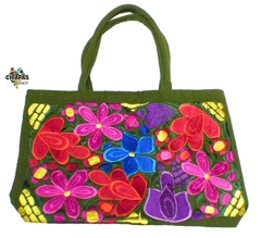Bolsa Mediana Verde Olivo & Flores Multicolor en internet