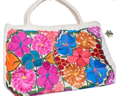 Bolsa Mediana Blanca & Bordado Flores