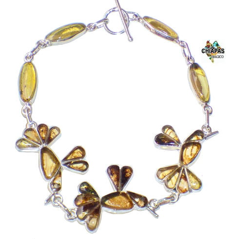 Brazalete Con Colibríes De Ámbar Auténtico & Plata Ley (19 CM)