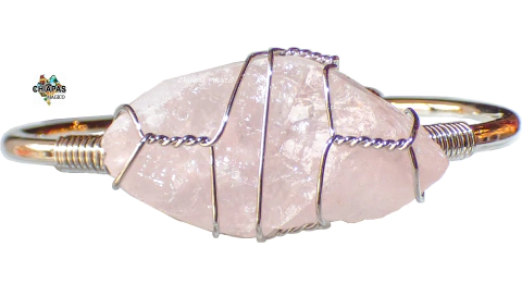 Brazalete con Cuarzo Rosa Natural & Aleación De Zinc