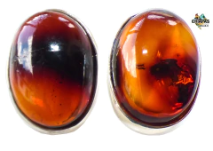 Broqueles De Ámbar Rojo & Plata Ley (RJ26)