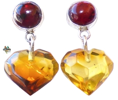 Broqueles Corazones De Ámbar Faceteado, Ámbar Rojo & Plata Ley - comprar en línea