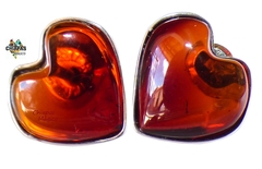 Broqueles Corazones De Ámbar Rojo & Plata Ley (RJ28)