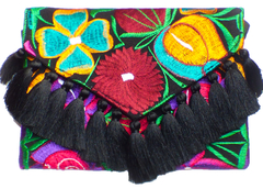 Carteron "Flores" Con Pompones De Seda (Negro BKS5) - comprar en línea