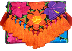 Carteron "Flores" Con Pompones De Seda (Negro BKS1) - comprar en línea