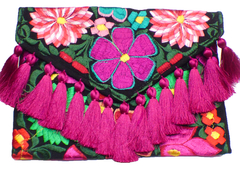 Carteron "Flores" Con Pompones De Seda (Negro BKS2) - comprar en línea