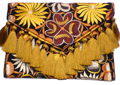 Carteron "Flores" Con Pompones De Seda (Negro BKS3) - comprar en línea