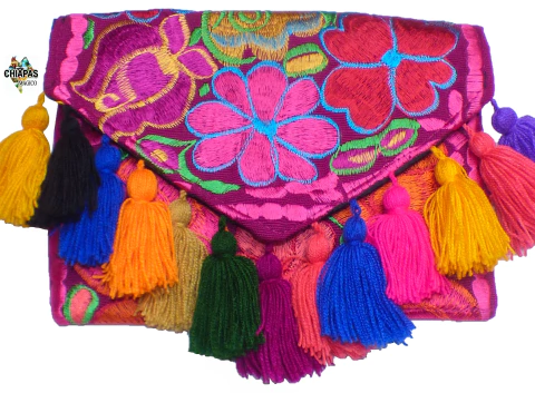 Carterón "Flores" Con Pompones Fucsia Oscuro (FMT5)