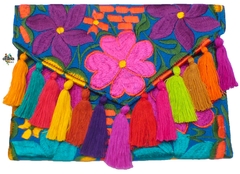 Carterón "Flores" Con Pompones Azul Indigo (IND5)