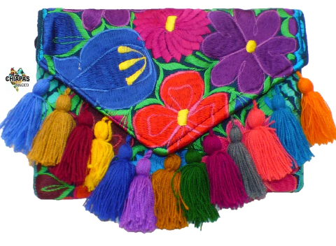 Carterón "Flores" Con Pompones Azul Indigo (IND6)