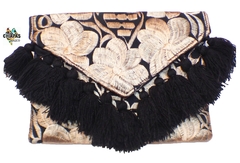 Carterones "Flores" con Pompones Negro & Beige (Varios Modelos) - Chiapas Mágico