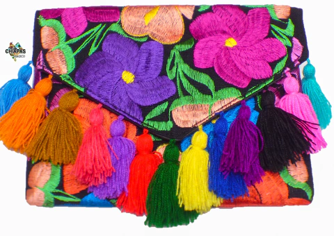 Carterón "Flores" Con Pompones Negro (NMTC10)