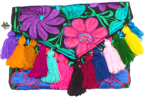 Carterón "Flores" con Pompones Negro (NMTC4)