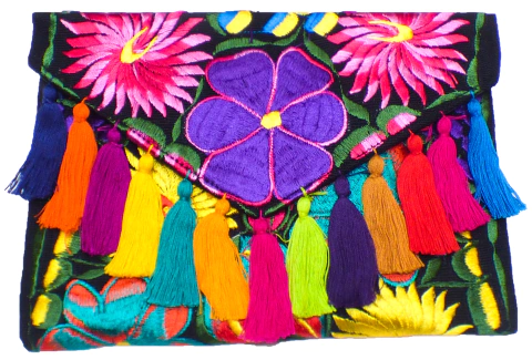 Carterón "Flores" con Pompones Negro (NMTC5)