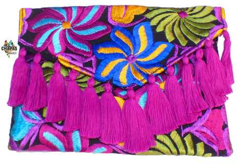 Carterón "Flores" con Pompones Negro (NMTC7)