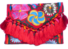 Carteron "Flores" Con Pompones De Seda (Rojo) - comprar en línea