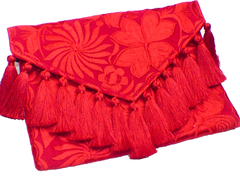 Carteron "Flores" Con Pompones De Seda (Rojo Liso) en internet