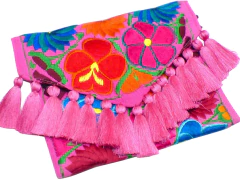 Carterón "Flores" Con Pompones De Seda (Bugambilia) - comprar en línea