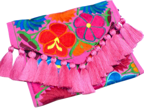 Carterón "Flores" Con Pompones De Seda (Bugambilia) - comprar en línea