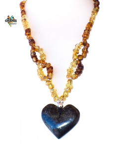 Collar Ámbar Auténtico & Corazón de Jade (Amor Infinito)