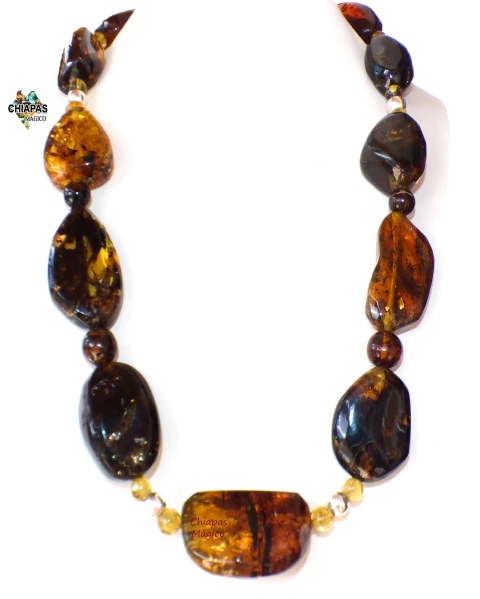 Collar con Varios Tonos de Ámbar Auténtico & Plata Ley (AMB5)