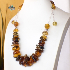 Collar con Chips y Esferas de Ámbar & Cadena Plata - comprar en línea