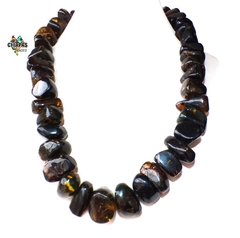 Collar Chips De Ámbar Musgoso & Plata Ley (56 CM)
