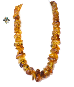 Collar Con Chips De Ámbar Amarillo & Plata Ley 925 (60 CM)