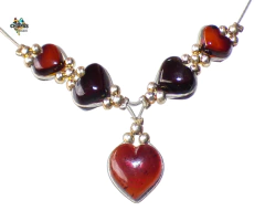 Gargantilla Con Corazones De Ámbar, Alambre & Plata Ley (50 CM)