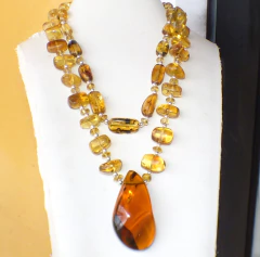 Collar Doble de Ámbar Auténtico & Plata Ley (Con Insectos) - tienda en línea