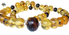 Collar con Esferas de Ambar Auténtico, Obsidiana & Plata Ley (58 CM) - comprar en línea