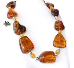 Collar con Ámbar Auténtico & Plata Ley (63 CM)