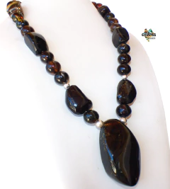 Collar Con Ámbar Musgoso & Dije Central Rústico (58 CM) en internet