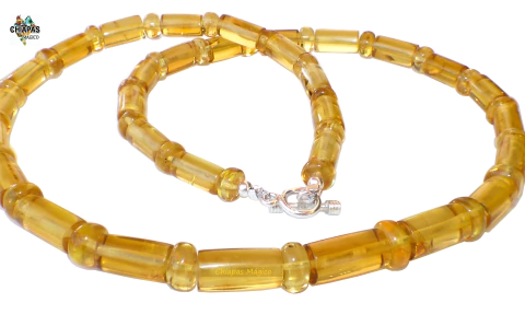 Collar con Tubos y Donas de Ámbar & Plata Ley (52 CM)