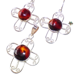 Coordinado Cruces De Ámbar Rojo & Plata Ley