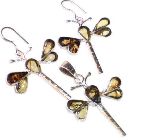 Coordinado Libélulas De Ámbar & Plata Ley .925 - comprar en línea