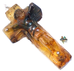 Dije Cruz con Cristo de Ámbar & Plata Laminada