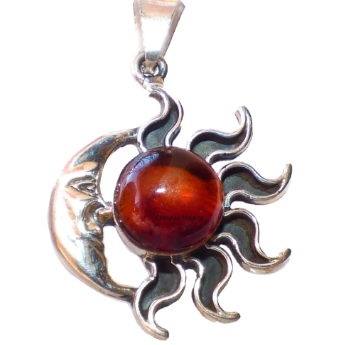 Dije Eclipse De Plata & Ámbar Rojo (Luna Izquierda) - comprar en línea