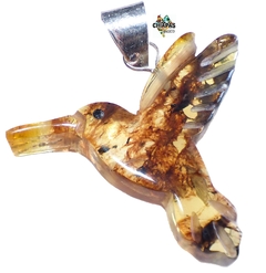 Dije Colibrí De Ámbar Auténtico & Plata Laminada - Chiapas Mágico