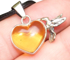 Dije Corazón con Colibrí de Plata Ley .925 & Ámbar Auténtico