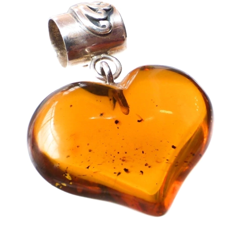 Dije Corazón De Ámbar Cognac & Plata Ley