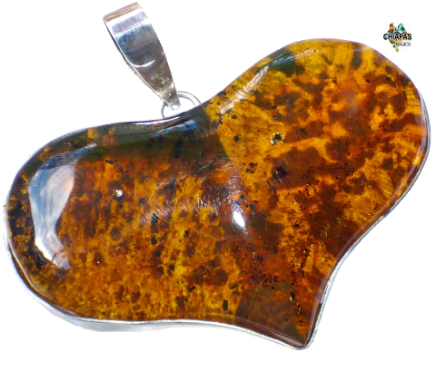 Dije Corazón De Ámbar Rústico & Plata Ley