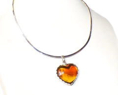 Dije Corazón de Ámbar & Plata Ley #025 - tienda en línea