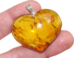 Dije Corazón de Ámbar & Plata Laminada #014 (Con insectos) - tienda en línea