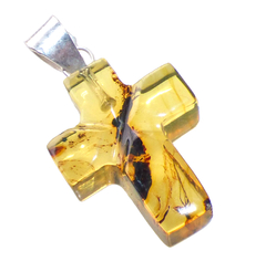 Dijes de Cruz en Ámbar & Plata Laminada - comprar en línea
