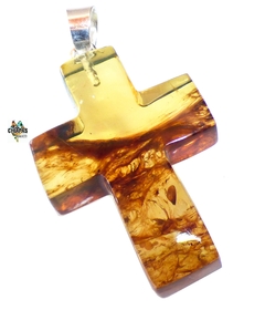 Dije Cruz De Ámbar Paisaje Tierra Y Plata Ley .925